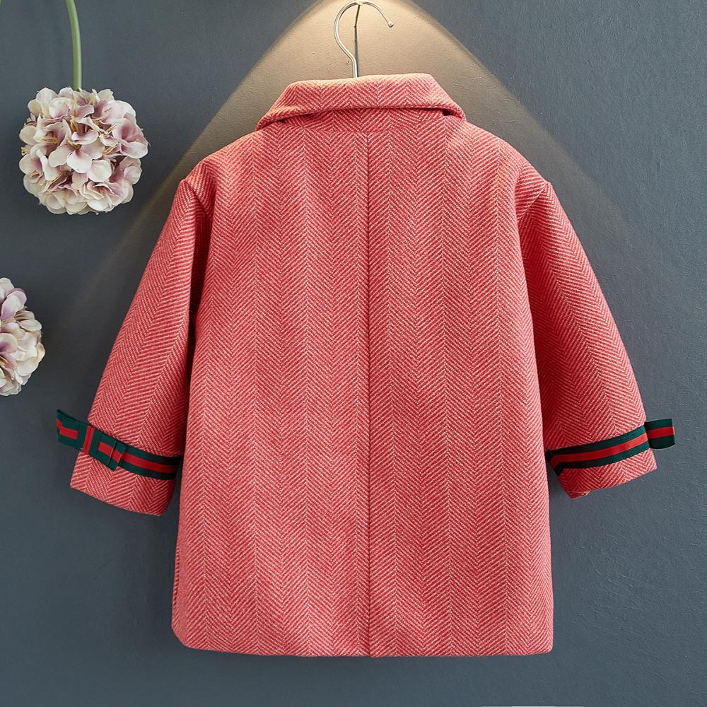 Girls Button Long Sleeve Woollen Coat Wholesale Little Girl Clothing