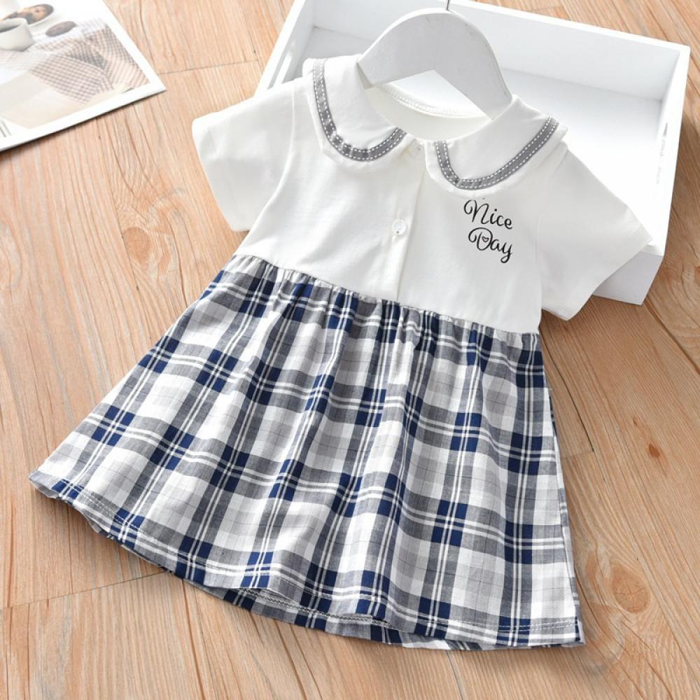 Girls Summer Girls' College Style Checker Short Sleeve Dress Girls Clothing Wholesalers