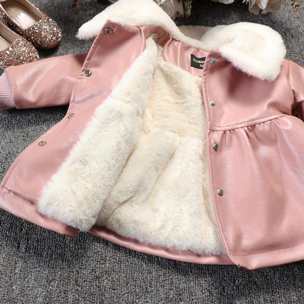 Girls Autumn/winter Solid Color Leather Jacket Baby Girl Wholesale