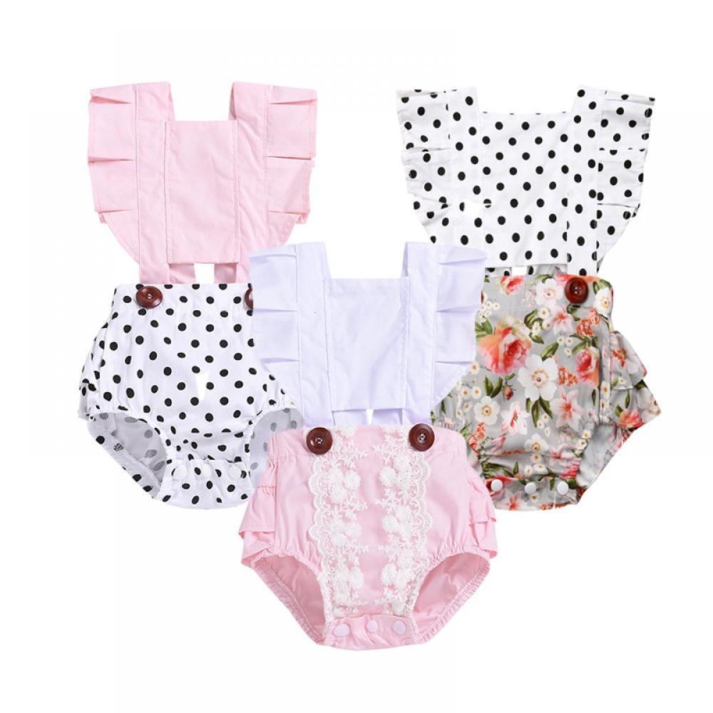 Baby Girls Summer Breathable Comfortable Flying Sleeves Cotton One-piece Romper Wholesale Baby Clothes
