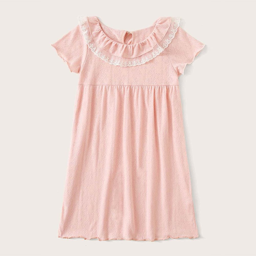 Girls' Solid Lace Short Sleeve Nightdress Girls Accessories Wholesale