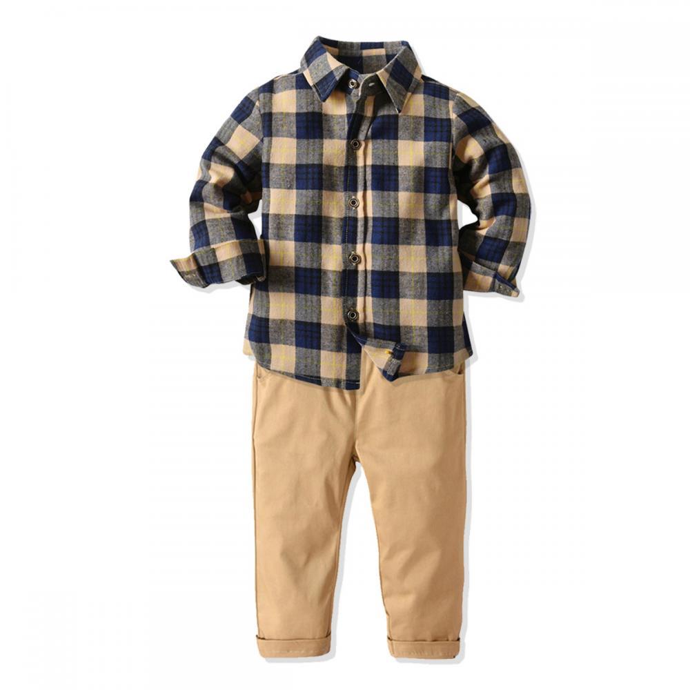 Boys Long Sleeve Cotton Plaid Trouser Suit Baby Boy Wholesale Boutique