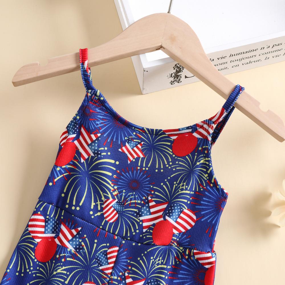 Toddler Girls Summer New Comfortable Fashionable Independence Day Star Print Jumpsuit Flared Pants Wholesale Kids Clothing