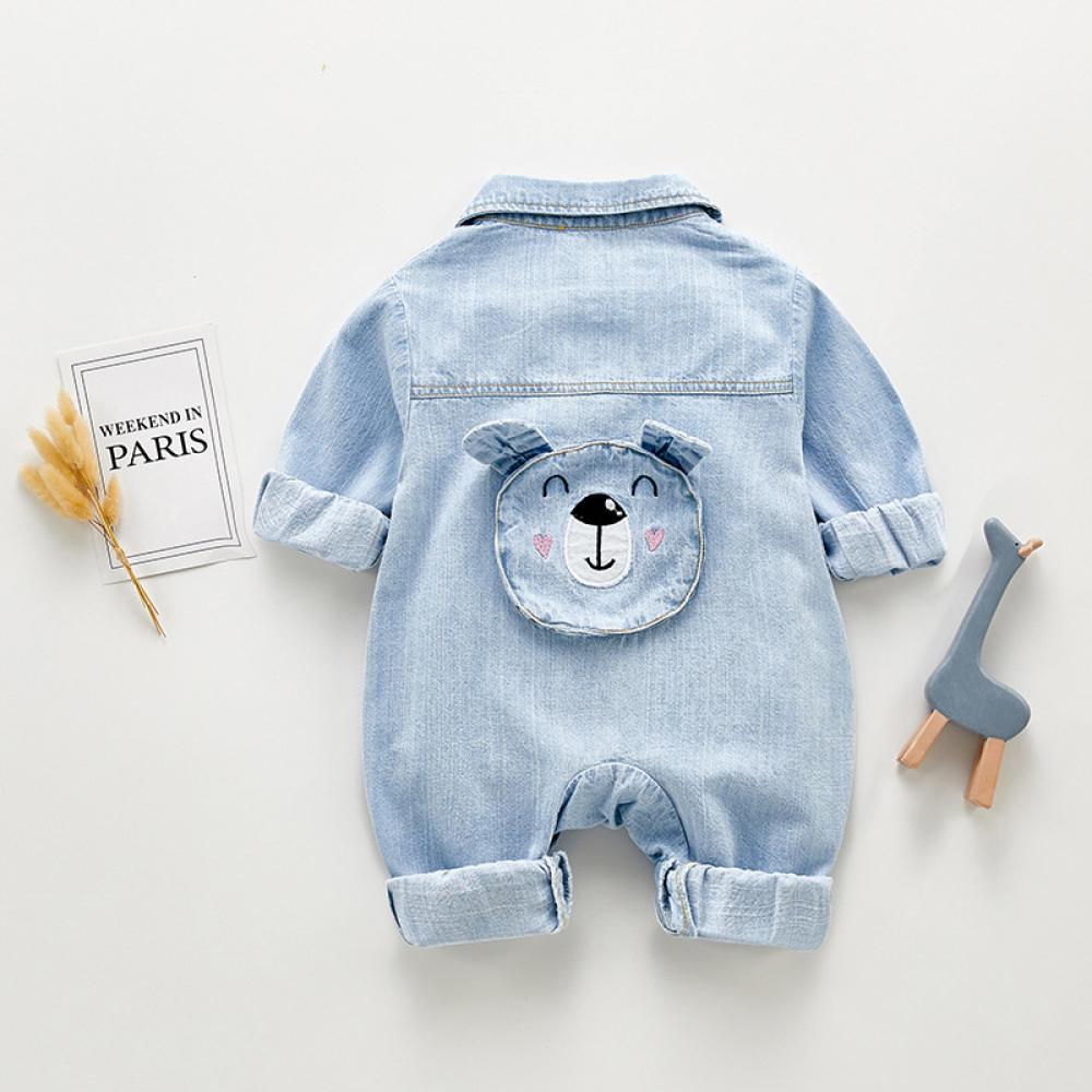 Baby Boys Autumn Cartoon Cute Soft Denim Jumpsuit Babywear Wholesale