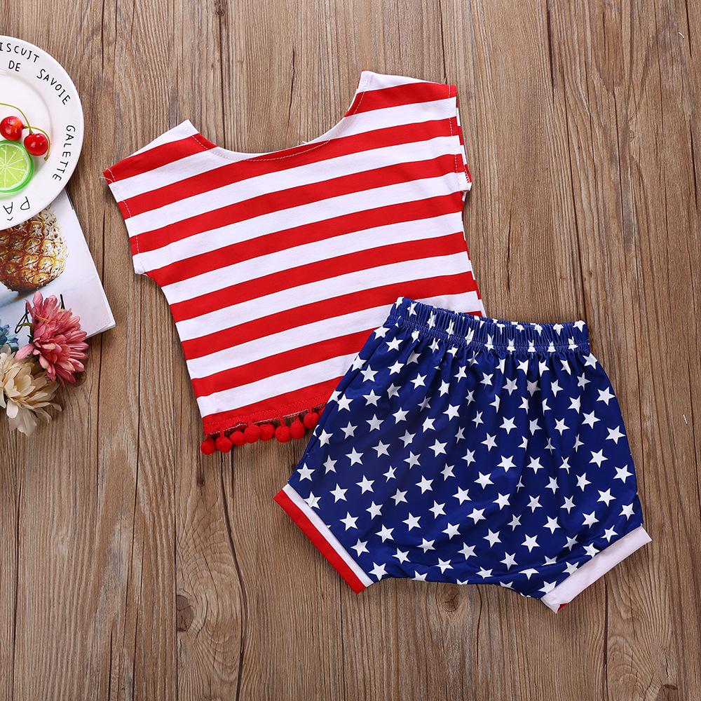 New Striped Top + Five-Pointed Star Shorts American Independence Day Flag Boy Suit Wholesale Kids Clothing