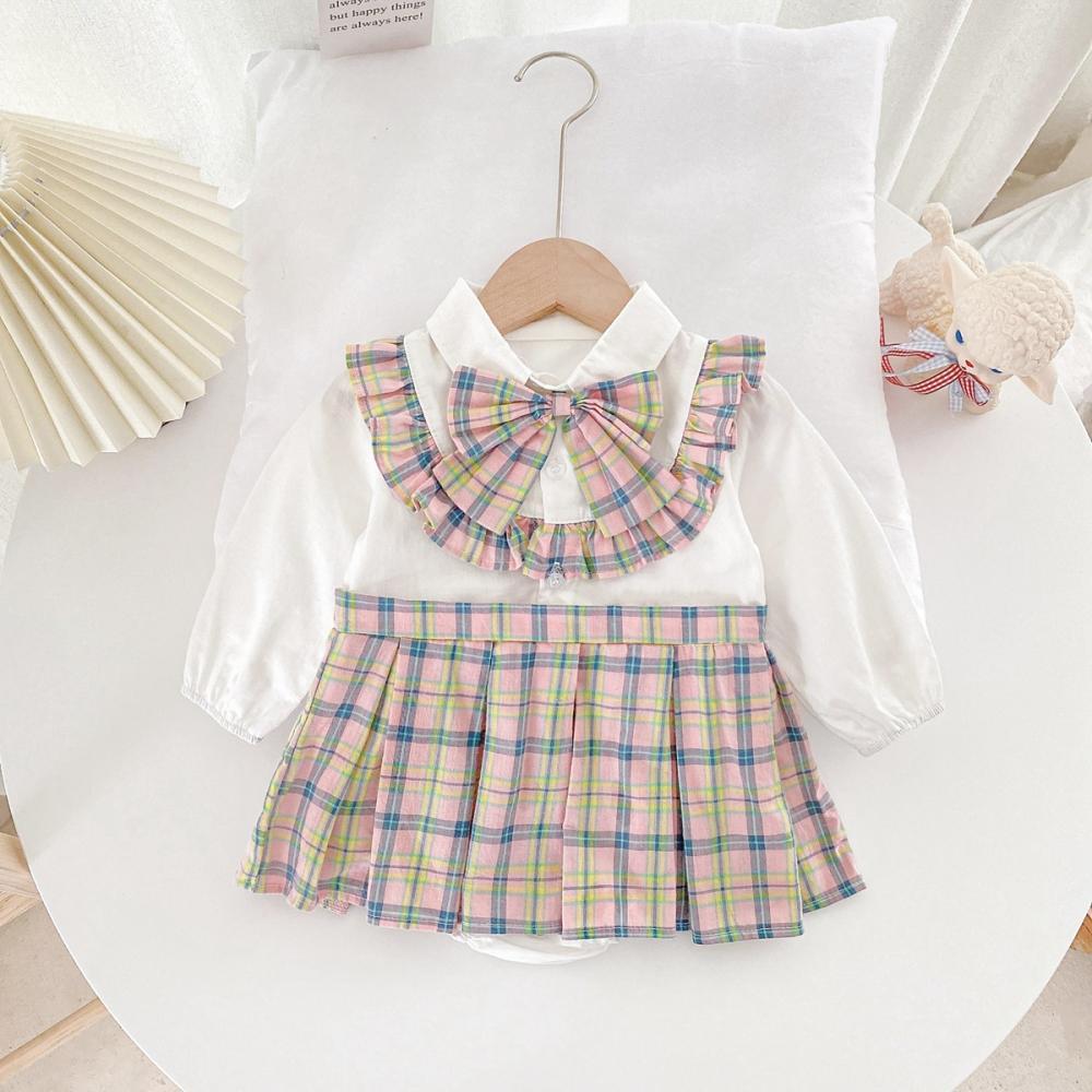 Girls Plaid Lolita Long-sleeve Jumpsuit Wholesale Baby Rompers