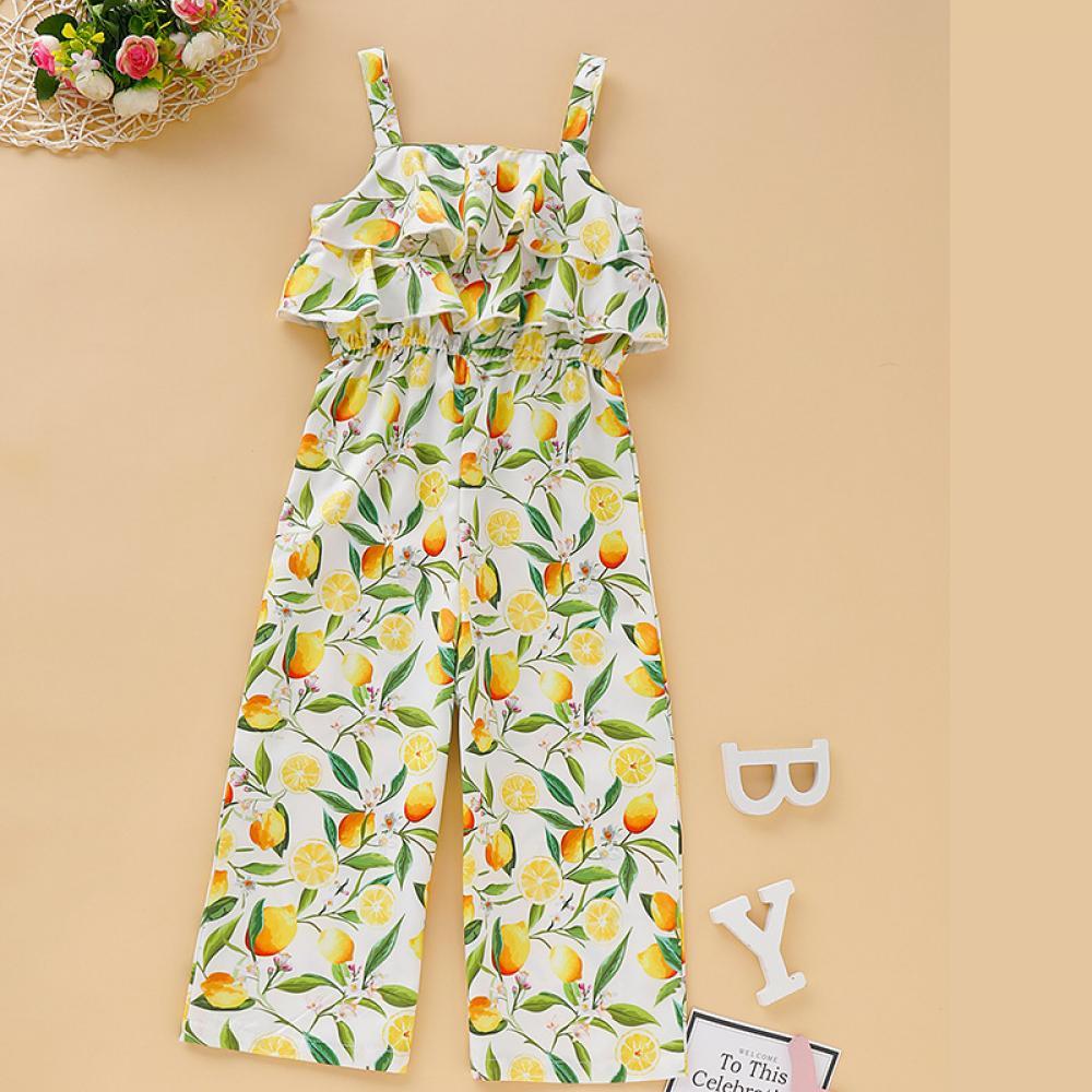 Girls' Lemon Print Suspender Jumpsuit Wholesale Boutique Girl Clothing