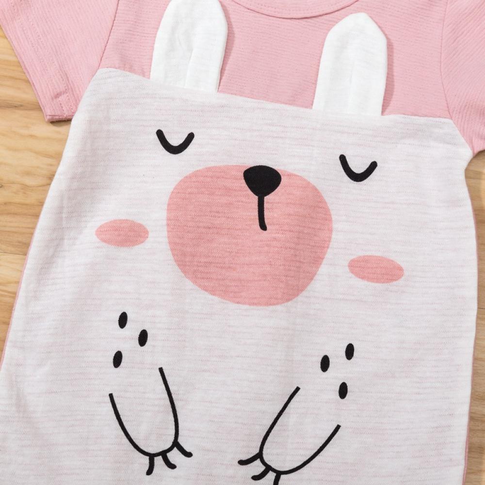 Girls Summer Baby Girl Cartoon Bear Print Short Sleeve Jumpsuit Baby Romper Wholesale