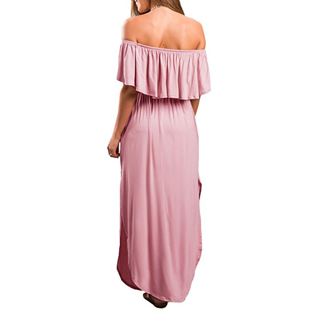 2022 Spring And Summer Hot Style Ruffled One-Shoulder Long Slip Pocket Mid-Length Dress Wholesale Women Clothes