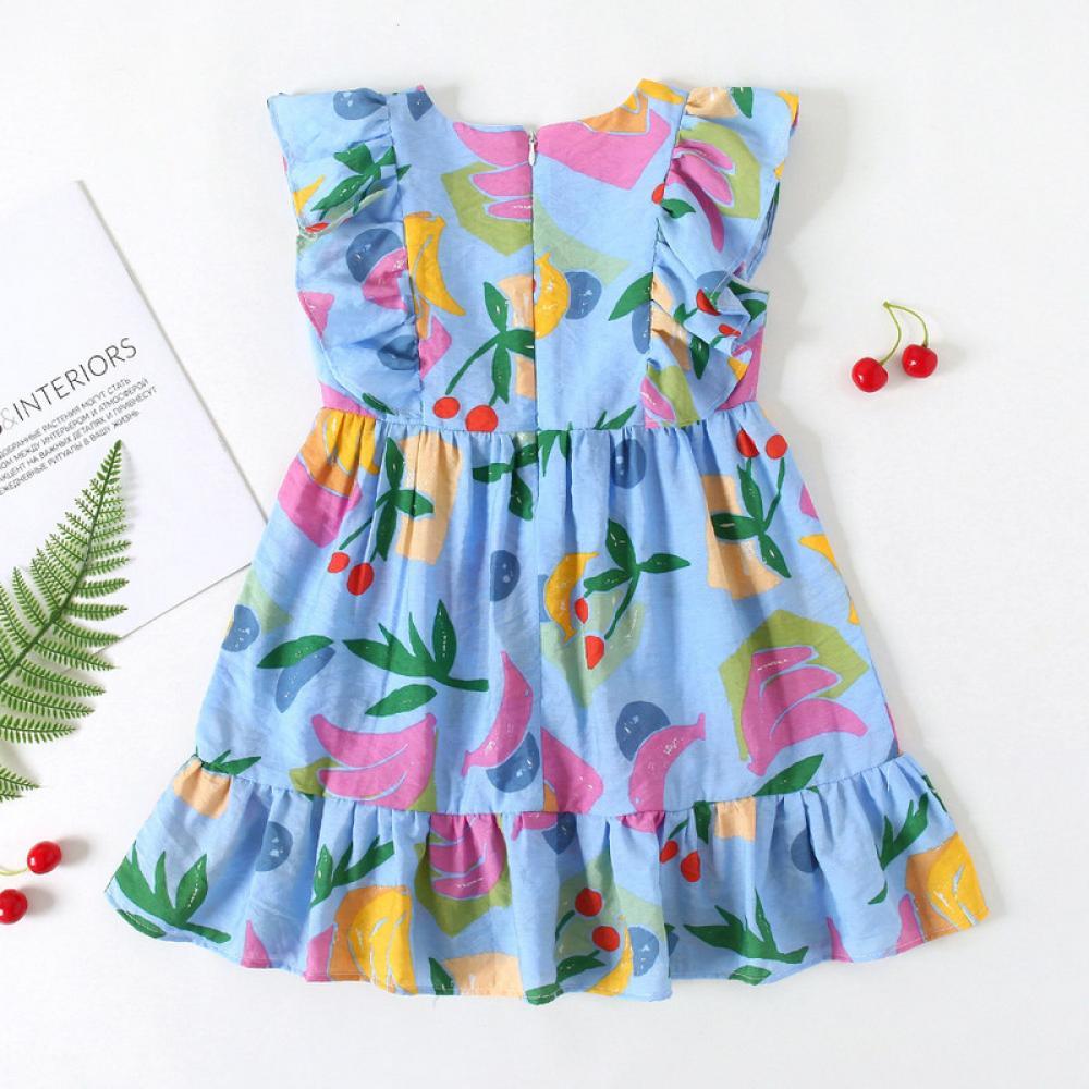 Girls Summer Girls' Fruit Print Short Sleeve Dress Wholesale Girl Boutique Clothing