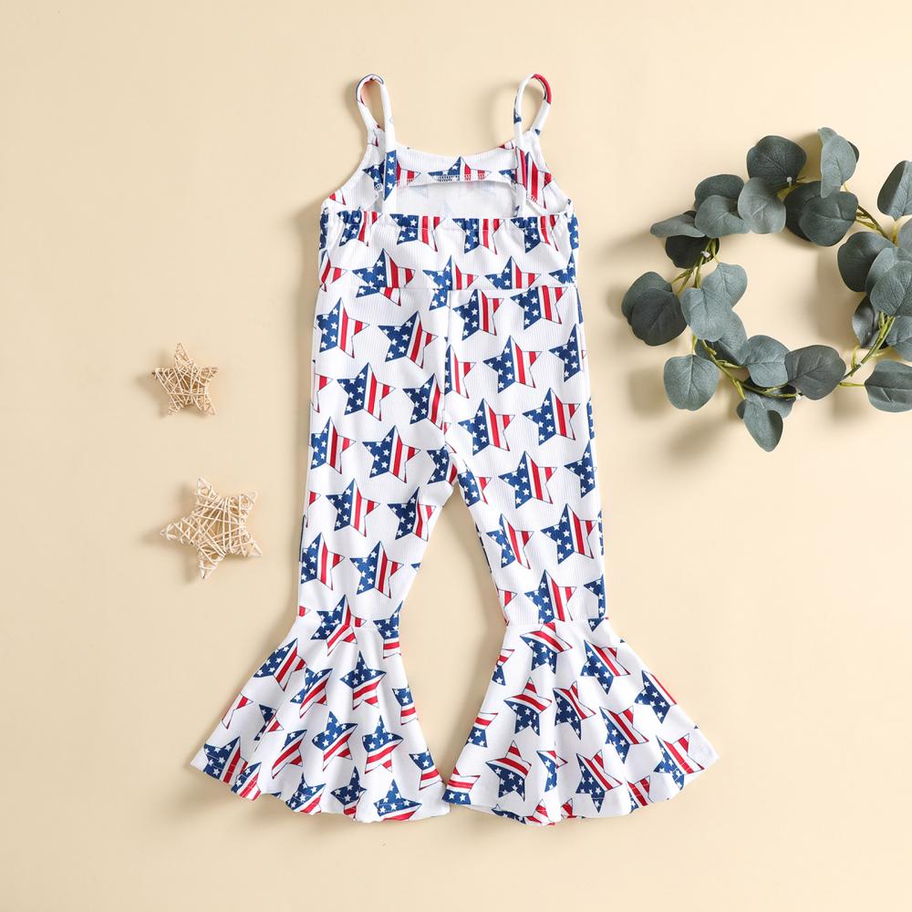 Toddler Girls Summer New Independence Day Simple Fashionable Comfortable Star Print Jumpsuit Girls One-piece Flared Pants Wholesale Kids Clothing