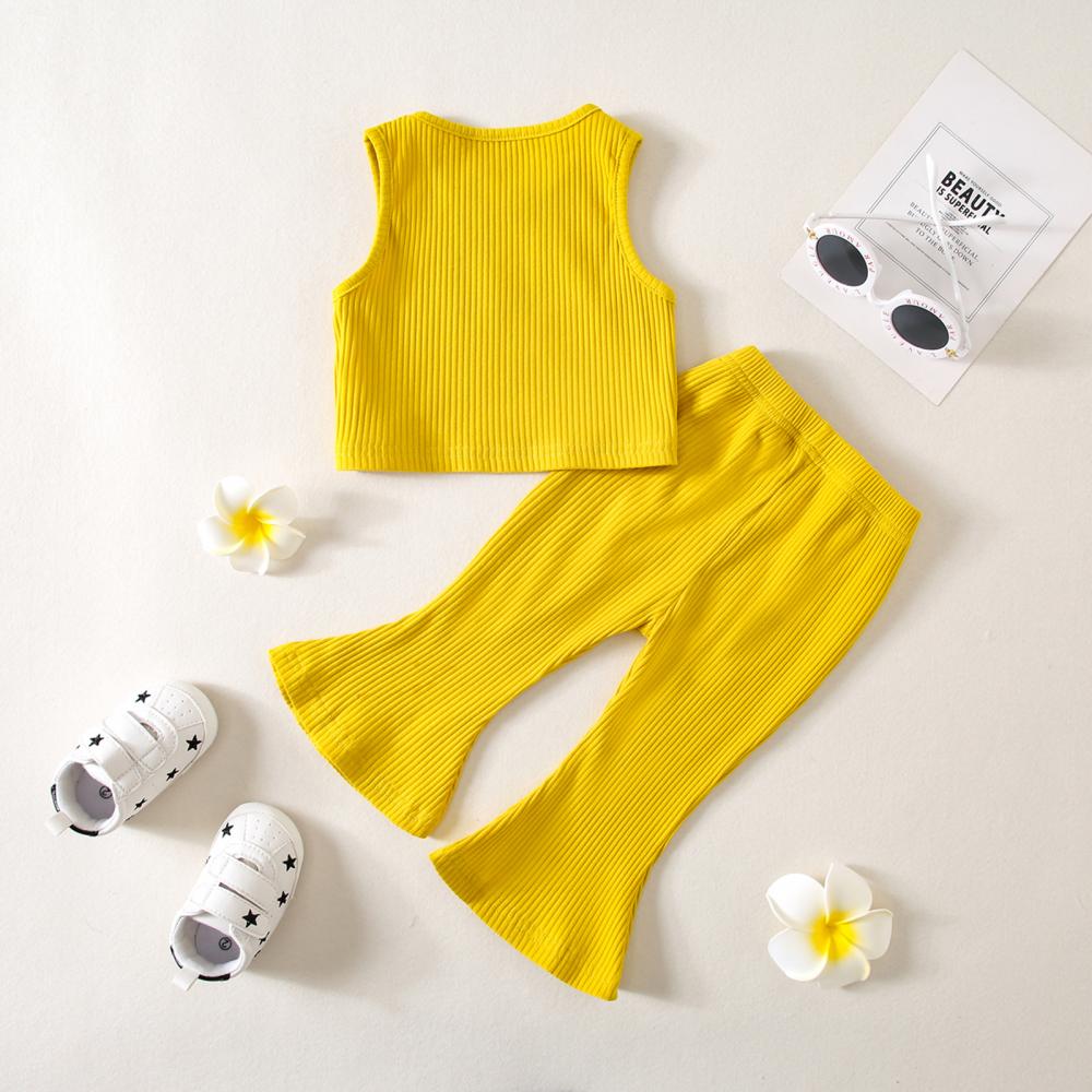 Toddler Girls Summer New Sleeveless Tank Top Sun Print Top and Flared Pants Two Piece Set Wholesale Kids Clothing