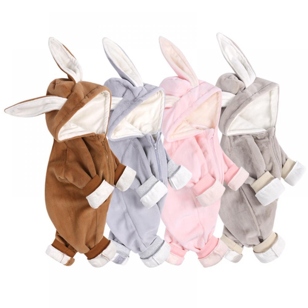 Newborn Baby Girl Winter Jumpsuit Thick and Fluffy  Rabbit Ears Romper Baby Ruffle Rompers Wholesale