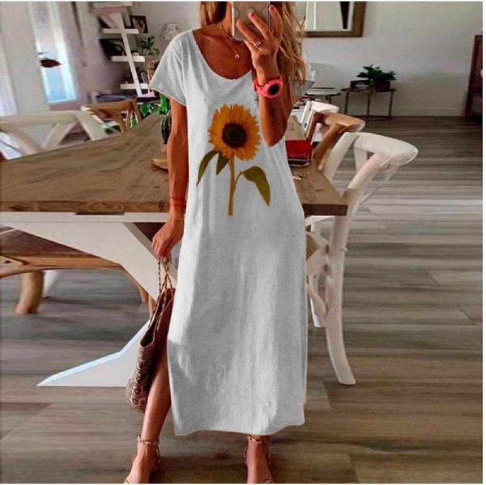 Women Summer Short Sleeve Sunflower T-shirt Dress Wholesale Female Dress