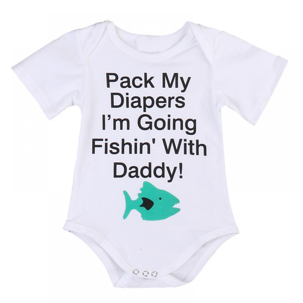 Boys Summer Baby Boy Letter Fish Print Short Sleeve Round Neck Jumpsuit Baby Summer Clothes