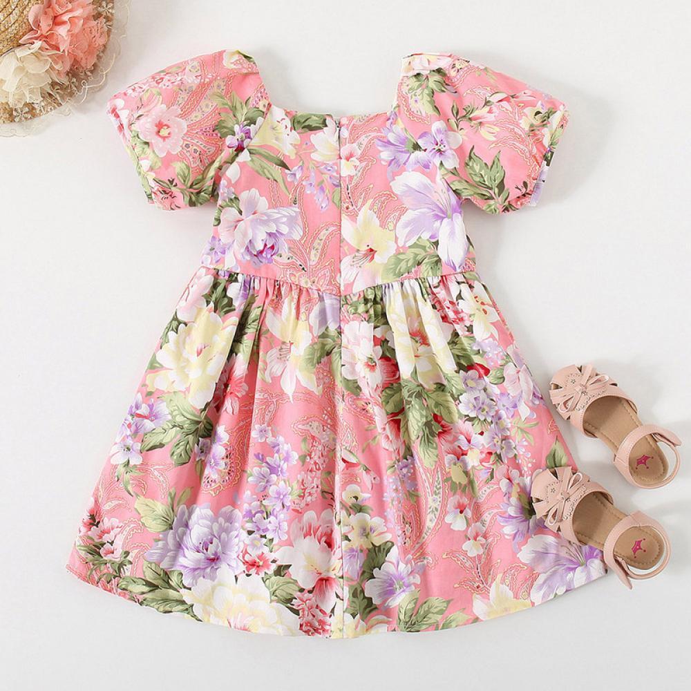 Girls Summer Girls' Floral Print Short Sleeve Dress Wholesale Clothing For Girls