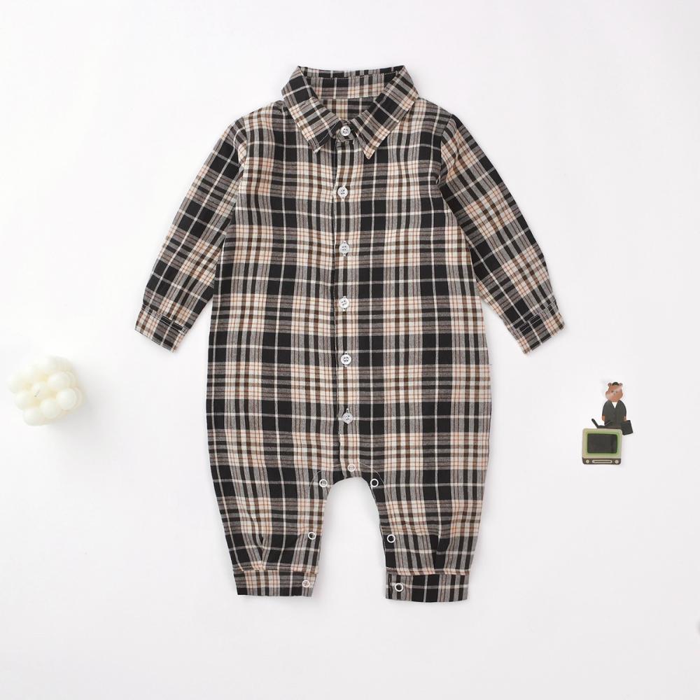 Boys Autumn Long Sleeve Plaid Jumpsuit Wholesale Baby Rompers