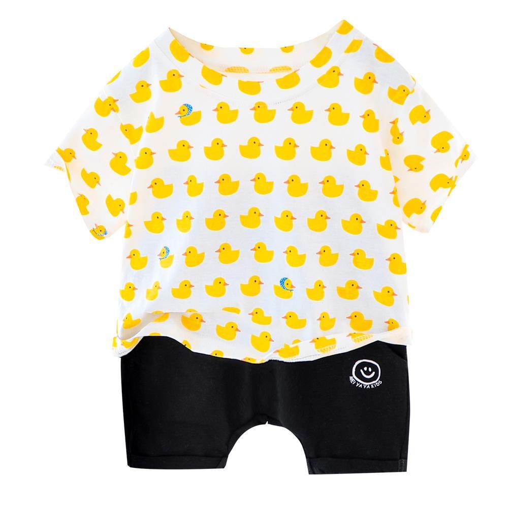 Boys Summer Baby Boy Cartoon Animal Print Round Neck Short Sleeve T-Shirt & Casual Shorts Baby Boutique Clothing Wholesale
