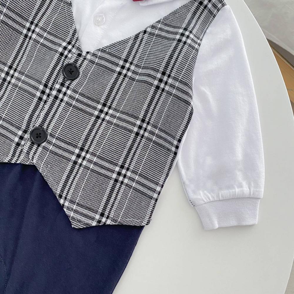 Boys Gentlemen Fake Two Pieces Romper Wholesale Baby Rompers