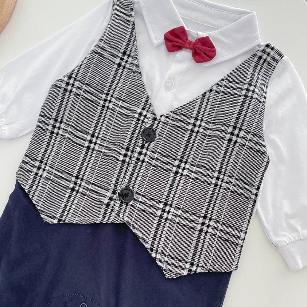 Boys Gentlemen Fake Two Pieces Romper Wholesale Baby Rompers