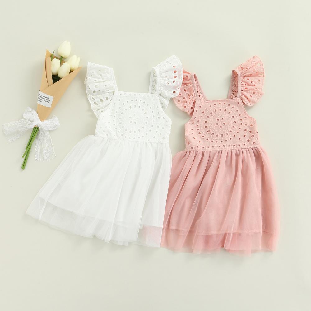 Baby And Toddler Girls Summer Breathable Comfortable Sling Flying-sleeves Hollow Out Dress Mesh Princess Dress Wholesale Kids Clothing