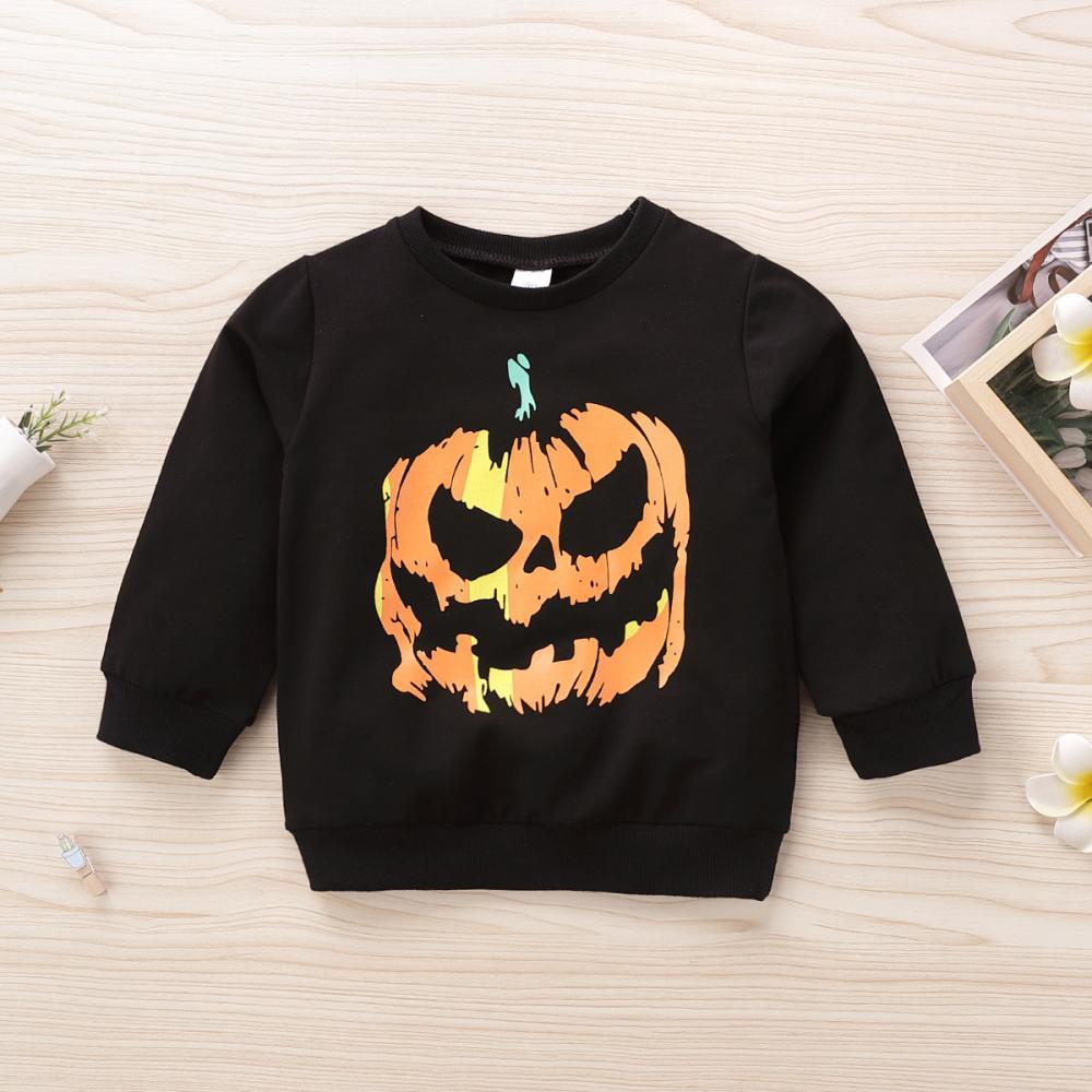 Boys Autumn Winter Halloween Pumpkin Head Printed Long Sleeve Round Neck Pullover Bulk Childrens Clothes