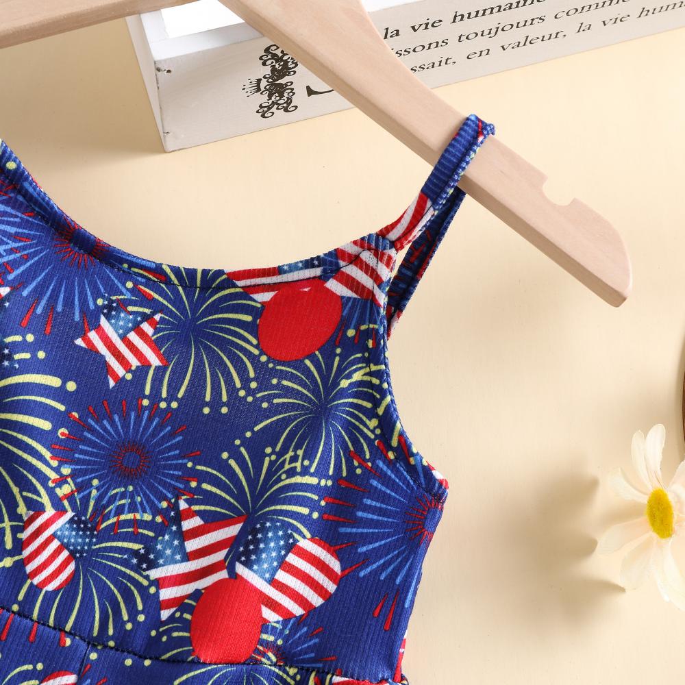 Toddler Girls Summer New Comfortable Fashionable Independence Day Star Print Jumpsuit Flared Pants Wholesale Kids Clothing