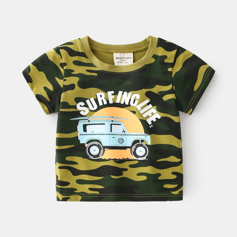 Toddler Boys Summer Car Letter Camo T-shirt Baby Boy Wholesale Boutique