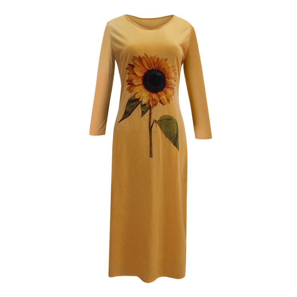 Women Dress Long Sleeve Sunflower T-shirt Dress 5XL