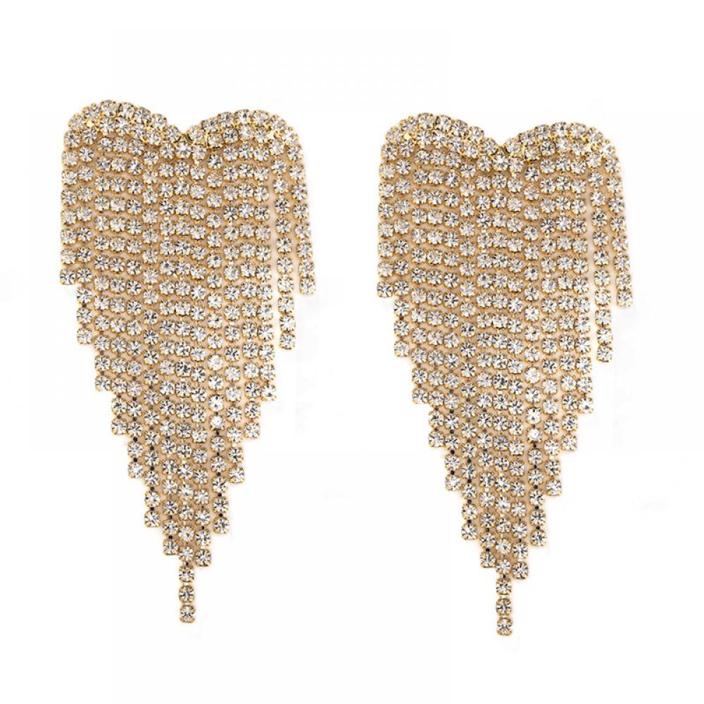 2 Pairs Women Multi-layer Rhinestone Heart Tassel Earrings Wholesale