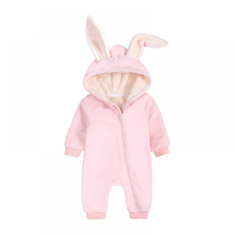 Newborn Baby Girl Winter Jumpsuit Thick and Fluffy  Rabbit Ears Romper Baby Ruffle Rompers Wholesale