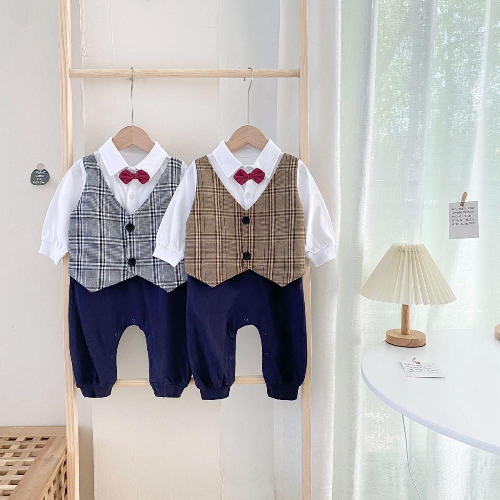 Boys Gentlemen Fake Two Pieces Romper Wholesale Baby Rompers