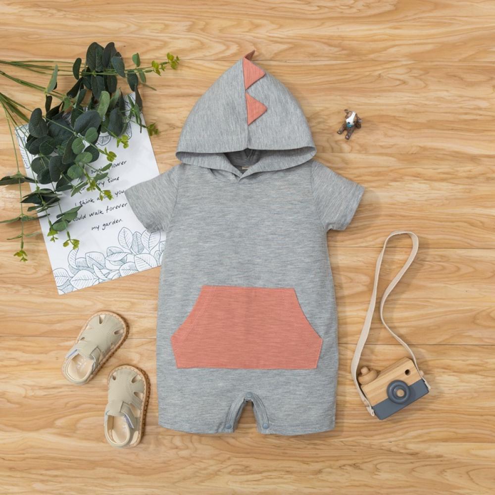 Boys Summer Baby Boy Hooded Solid Short Sleeve Jumpsuit Baby Wholesale Clothes