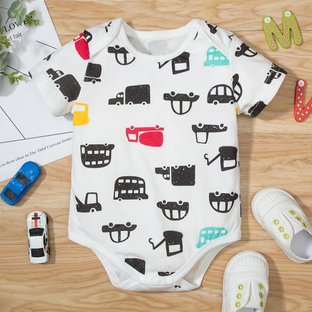 Boys Summer Baby Boy Cartoon Car Printed Short Sleeve Jumpsuit Wholesale Clothing Baby