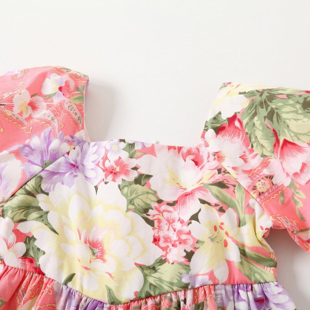Girls Summer Girls' Floral Print Short Sleeve Dress Wholesale Clothing For Girls