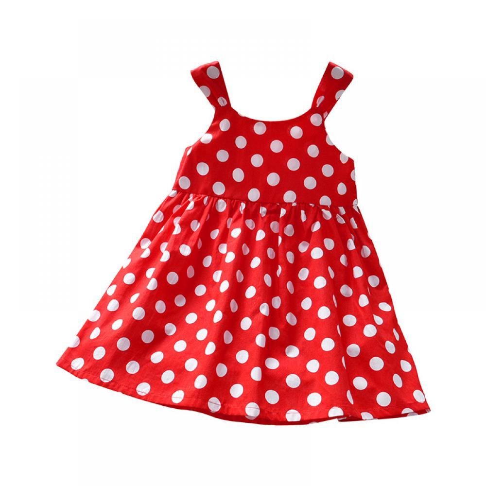 Girls Summer Girls' Round Dot Print Suspender Sleeveless Dress Wholesale Boutique Girl Clothing
