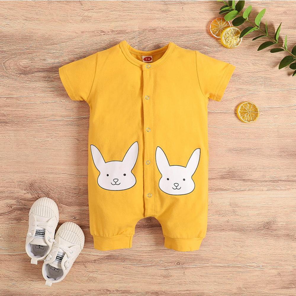 Boys Summer Baby Boy Rabbit Print Solid Short Sleeve Jumpsuit Wholesale Clothing Baby