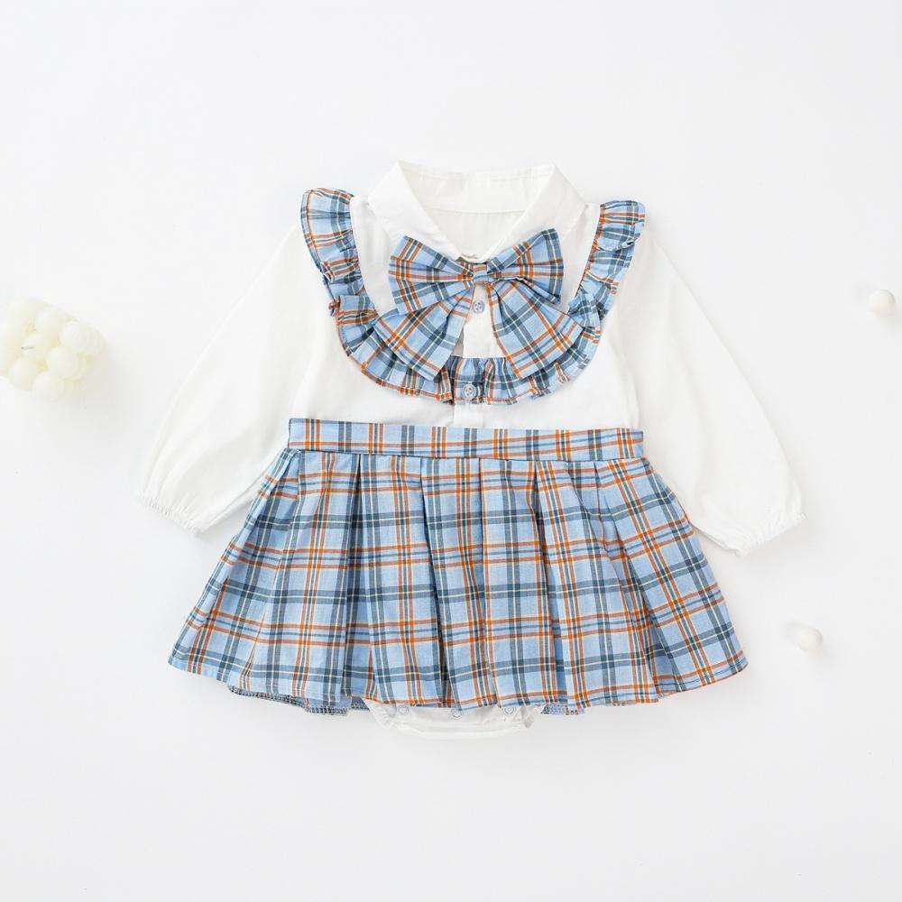 Girls Plaid Lolita Long-sleeve Jumpsuit Wholesale Baby Rompers