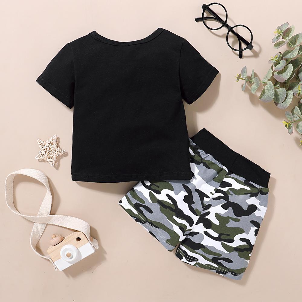 Boys Butterfly Print Round Neck Short Sleeve T-Shirt & Camouflage Shorts Wholesale Toddler Boy Clothing