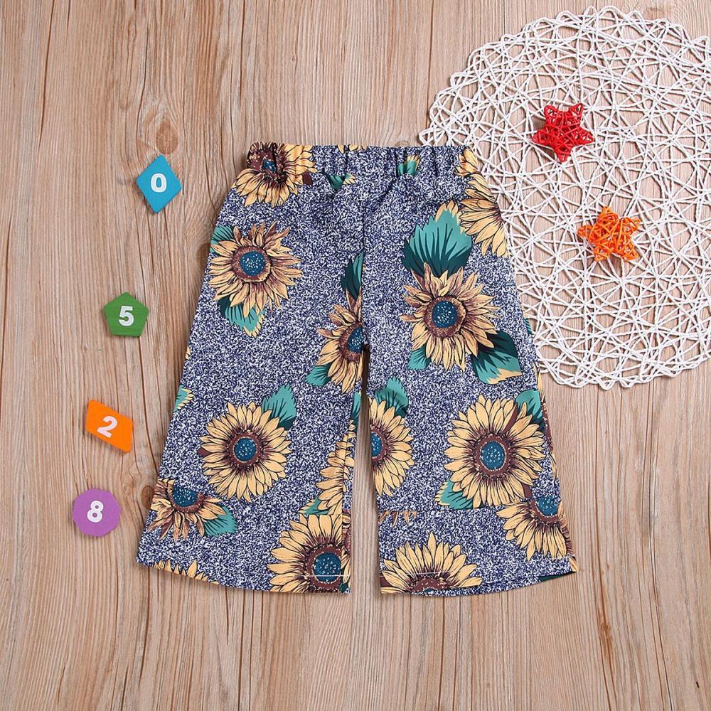 Girls' Sunflower Print Wide Leg Pants Wholesale Little Girl Clothes