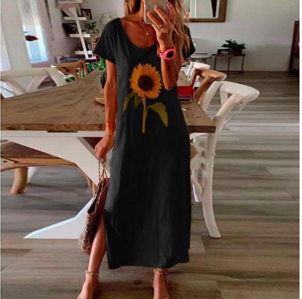 Women Summer Short Sleeve Sunflower T-shirt Dress Wholesale Female Dress