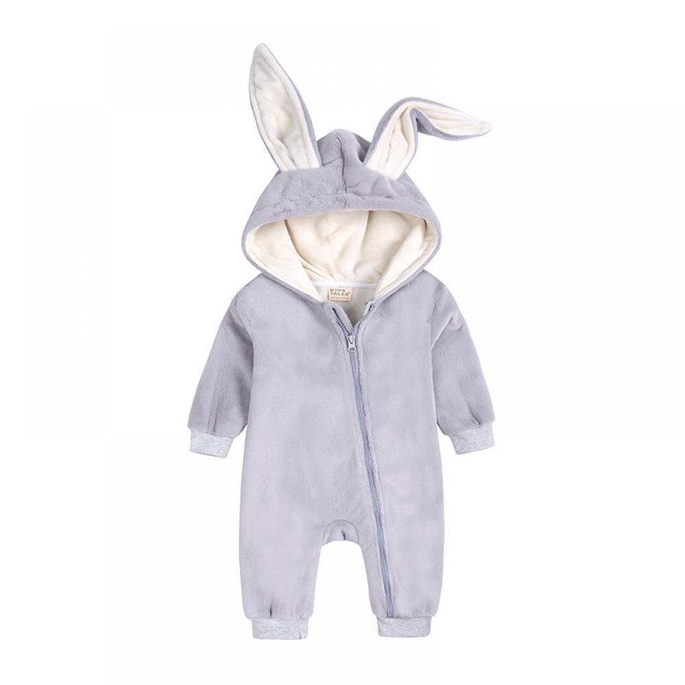 Newborn Baby Girl Winter Jumpsuit Thick and Fluffy  Rabbit Ears Romper Baby Ruffle Rompers Wholesale