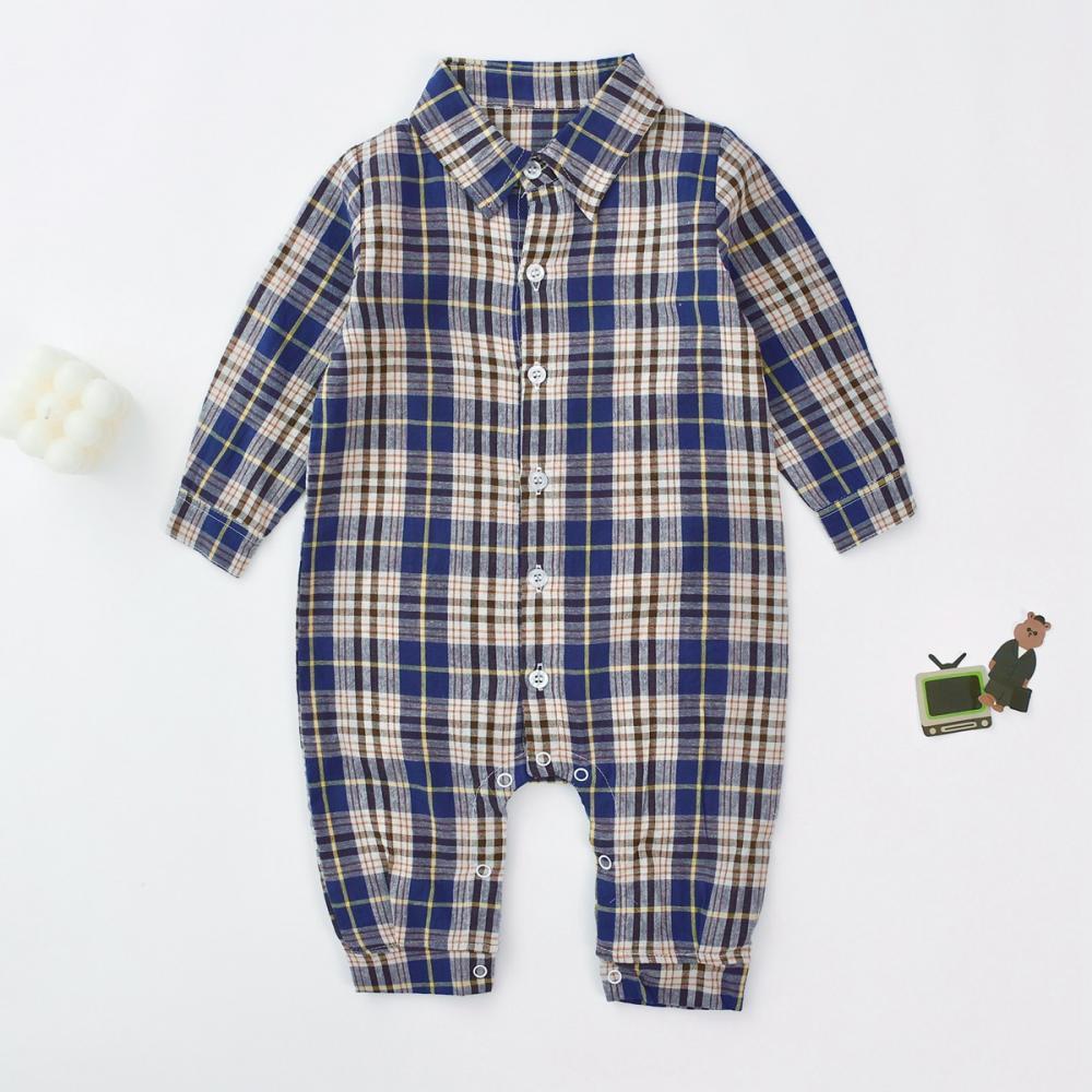 Boys Autumn Long Sleeve Plaid Jumpsuit Wholesale Baby Rompers