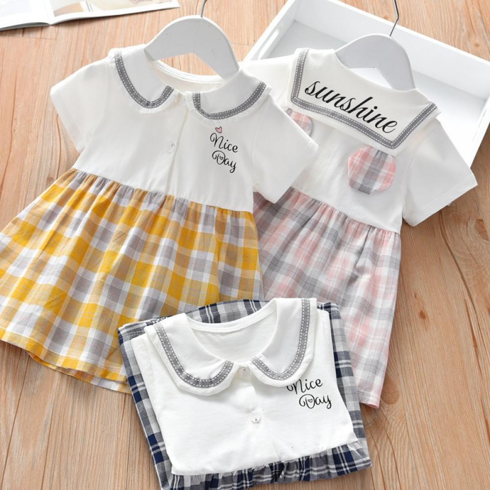 Girls Summer Girls' College Style Checker Short Sleeve Dress Girls Clothing Wholesalers