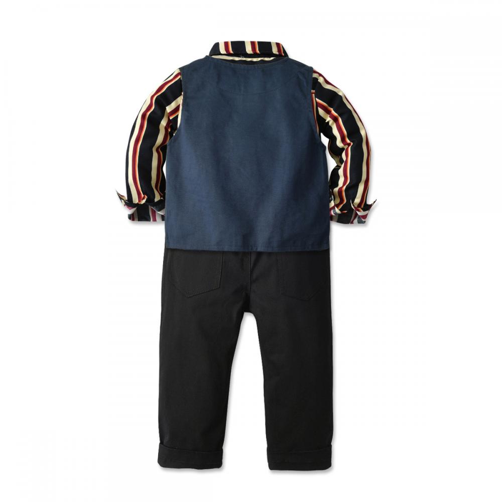 Boys Autumn Long-sleeved Shirt Striped Vest Trouser Suit Boy Clothes Wholesale