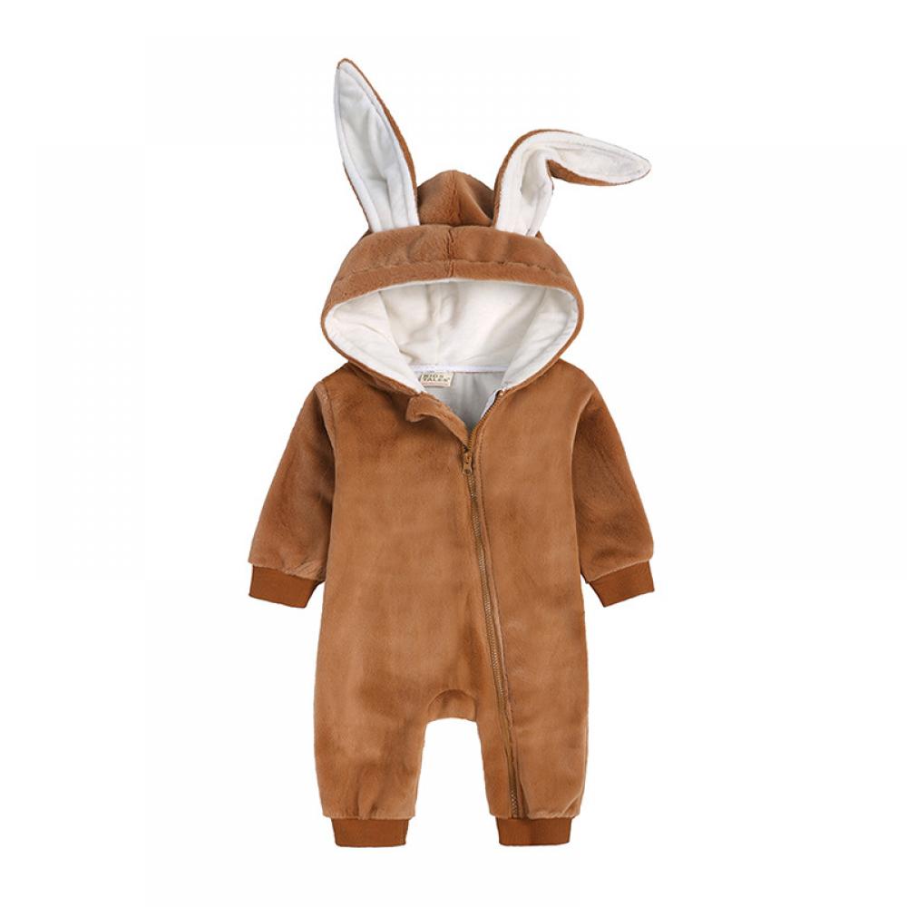 Newborn Baby Girl Winter Jumpsuit Thick and Fluffy  Rabbit Ears Romper Baby Ruffle Rompers Wholesale