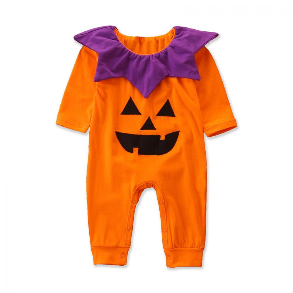 Baby Halloween Style Pumpkin Print Long Sleeve Jumpsuit Baby Clothes Wholesale Bulk