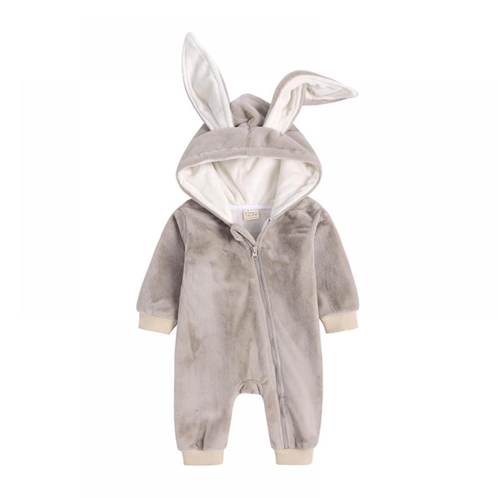 Newborn Baby Girl Winter Jumpsuit Thick and Fluffy  Rabbit Ears Romper Baby Ruffle Rompers Wholesale