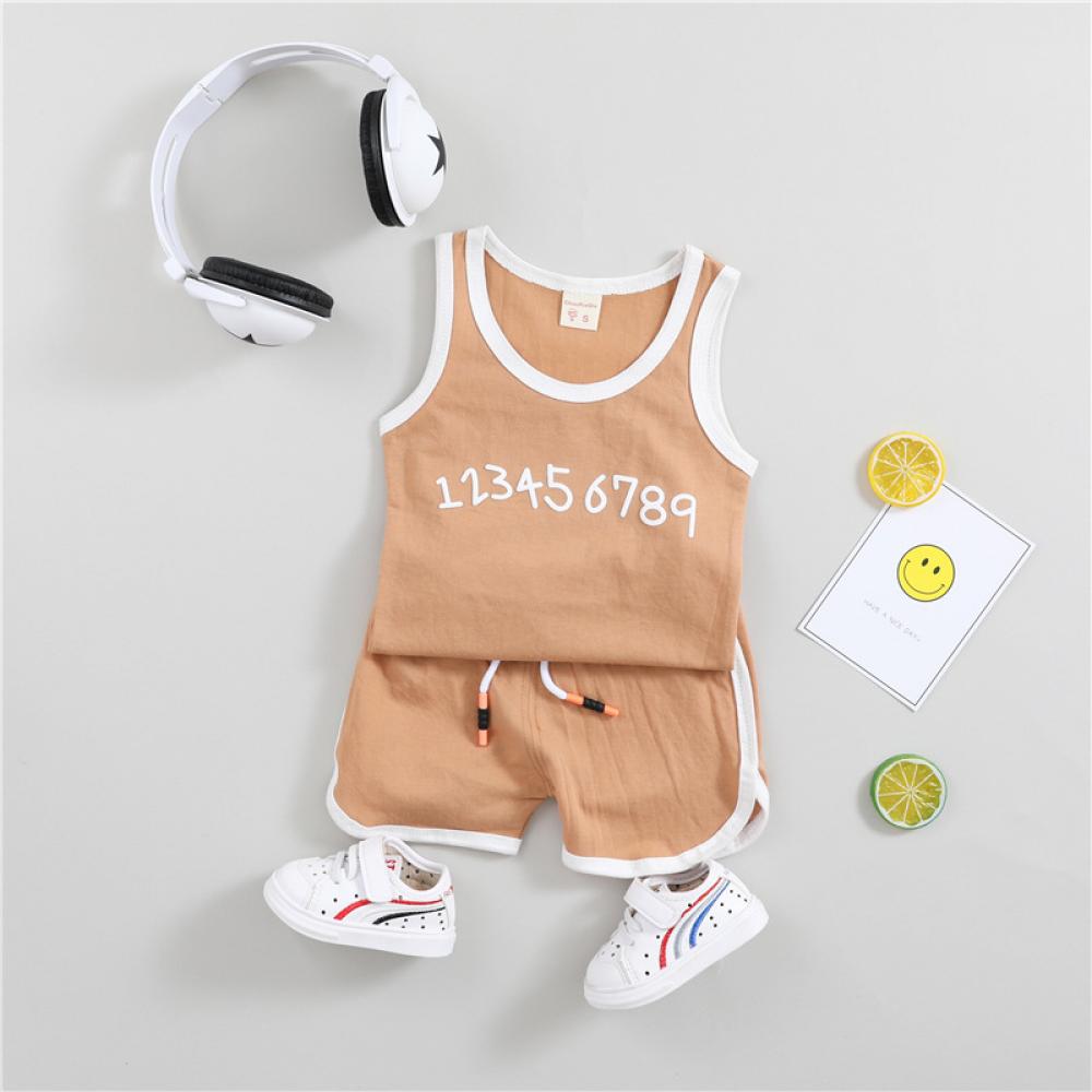Unisex Boy and Girls Summer Sleeveless Number Tank Top and Shorts Set Baby Boys Clothes Wholesale