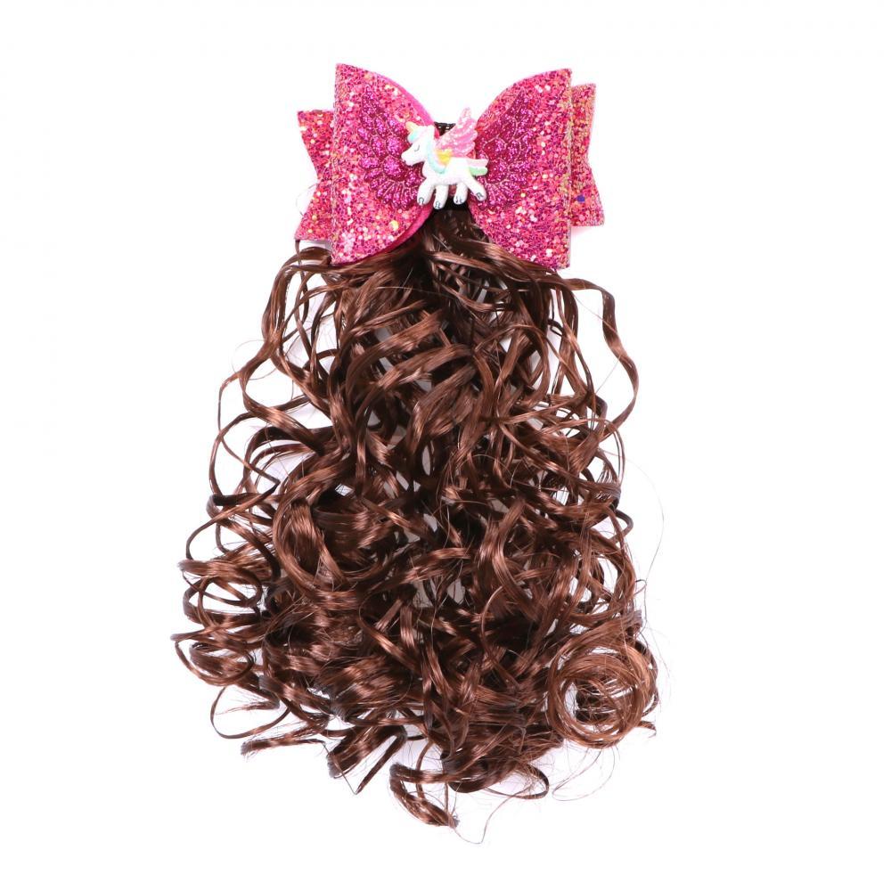 MOQ 2pcs Girls Pink Star Bow Unicorn Fluffy Curly Hair Wig Headdress Hairpin Girls Accessories Wholesale
